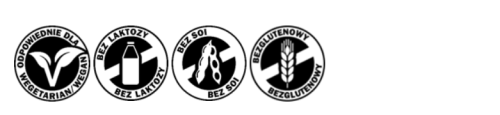 Niepokalanek-1.PNG Bez soi, bez laktozy, bez glutenu. Odpowiedni dla wegetarian i wegan.