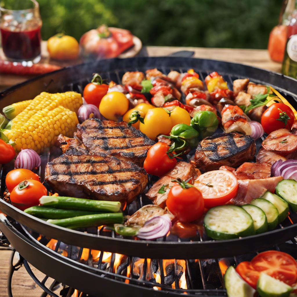 Grilowanie na grilu, wędliny mięsa i warzywa.